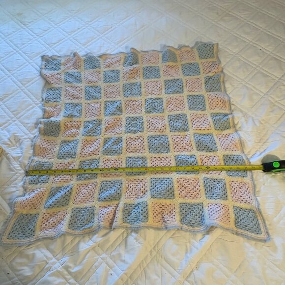 Handmade Crocheted Baby Blanket In‎ Pastel PInk blue Soft Cozy Square 30x30 - Picture 4 of 6